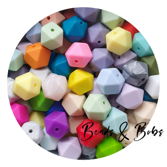 14mm Plain Colour Hexagon Beads - 35 Colours