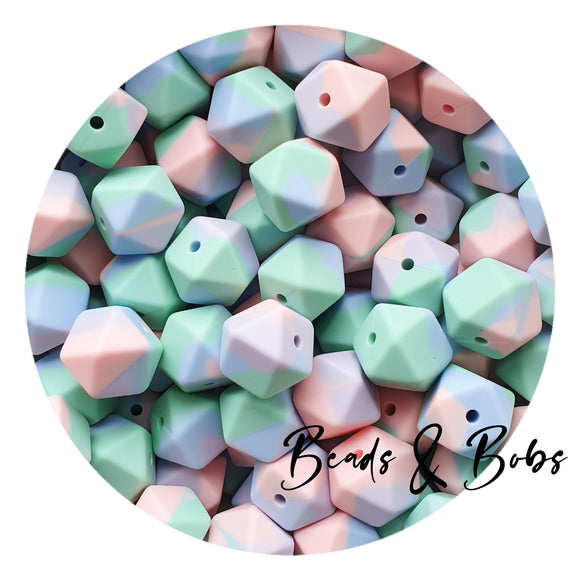 14mm Tie-Dye Hexagon Silicone Beads - 3 Colours