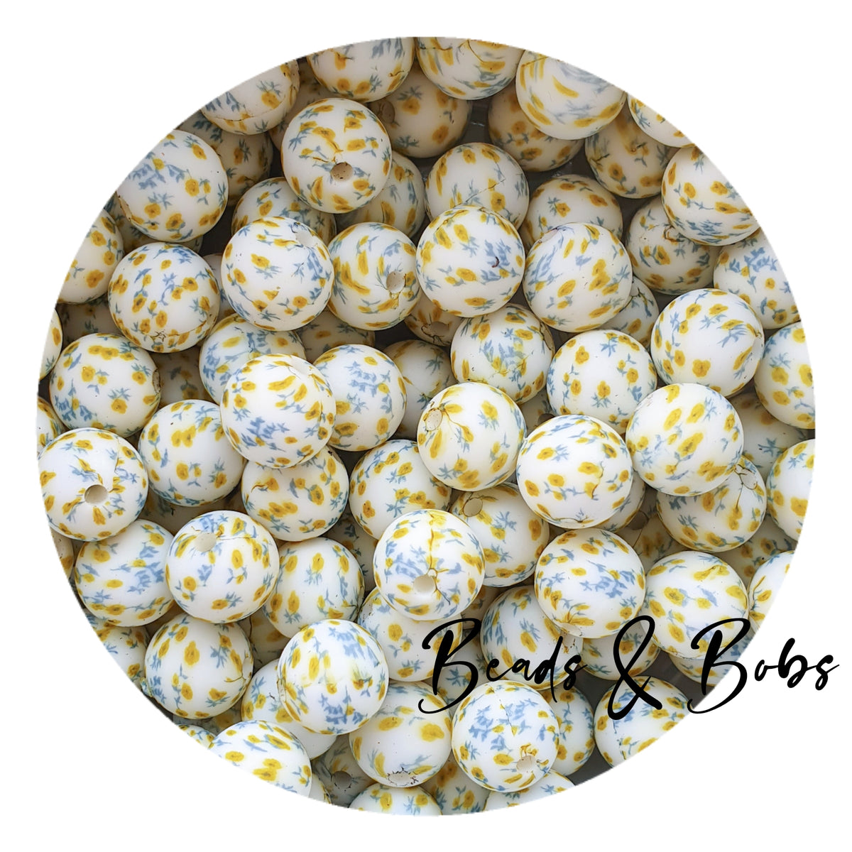 12mm Confetti Print Round Silicone Bead