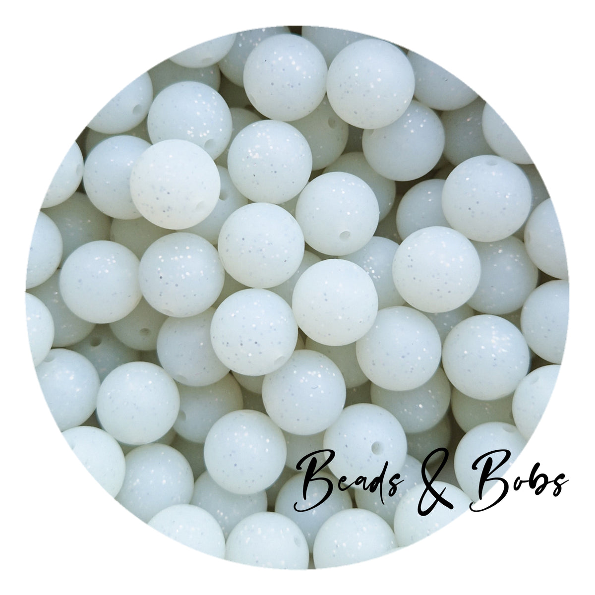 15mm White Glitter Silicone Beads, White Round Silicone Beads, Glitter  Beads Wholesale