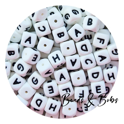 12mm Silicone Alphabet Beads - White