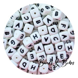 12mm Silicone Alphabet Beads - White