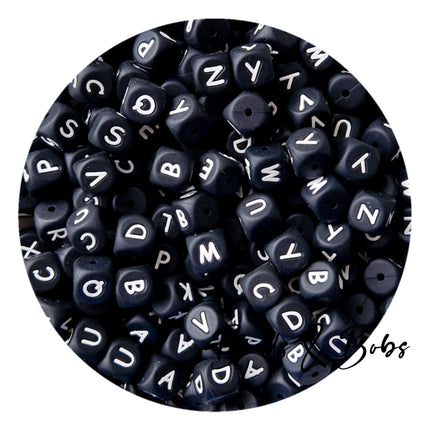 12mm Silicone Alphabet Beads - Black