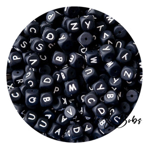 12mm Silicone Alphabet Beads - Black