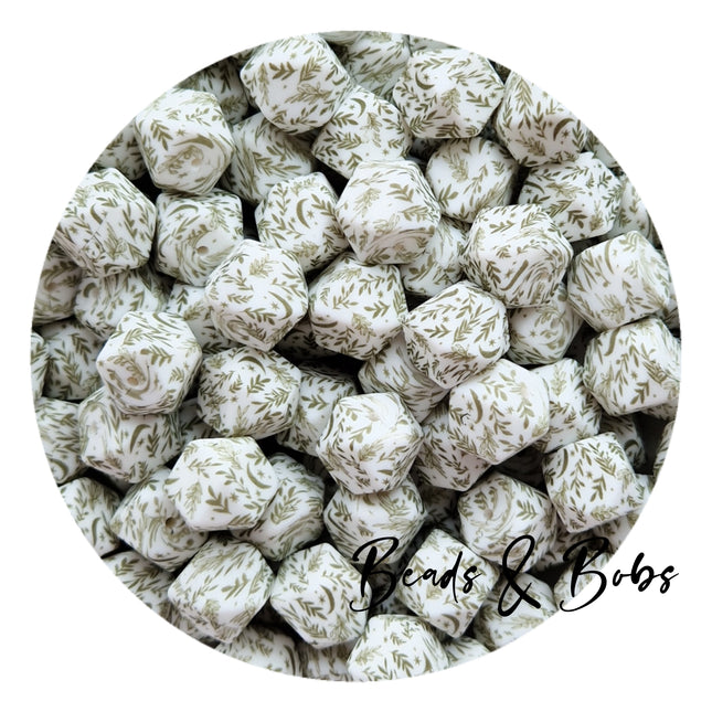 17mm Printed Hexagon Silicone Beads - 3 Colours
