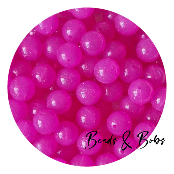 15mm Round Jelly Glitter Silicone Beads - 2 Colours