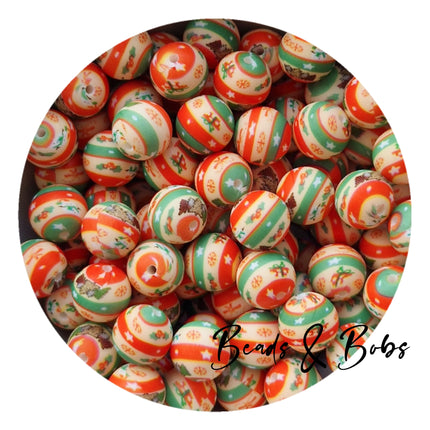 15mm Round Printed Christmas Beads - 11 Colours