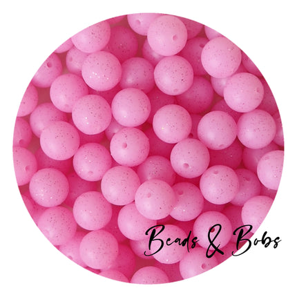 15mm Round Glitter Silicone Beads - 8 Colours