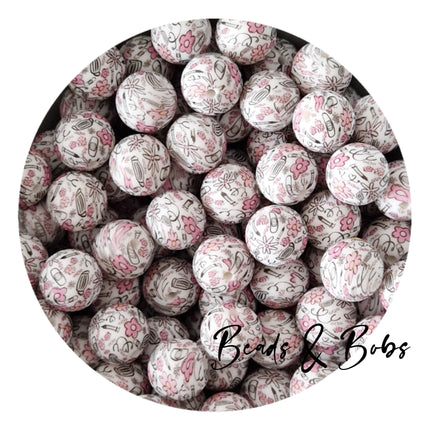 15mm Round Printed Beads - 36 Colours