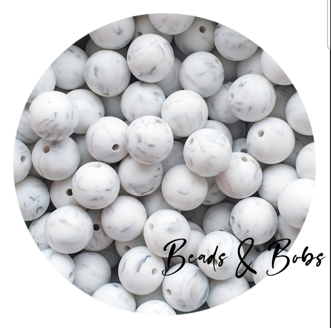 15mm Marble Colour Round Silicone Beads - 8 Colours