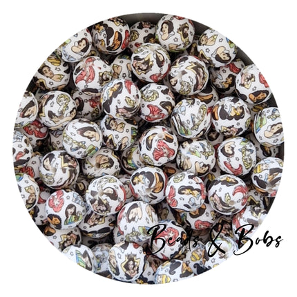 15mm Round Printed Beads - 36 Colours