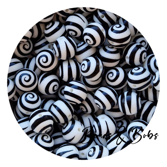 15mm Round Spiral Silicone Beads - 2 Colours