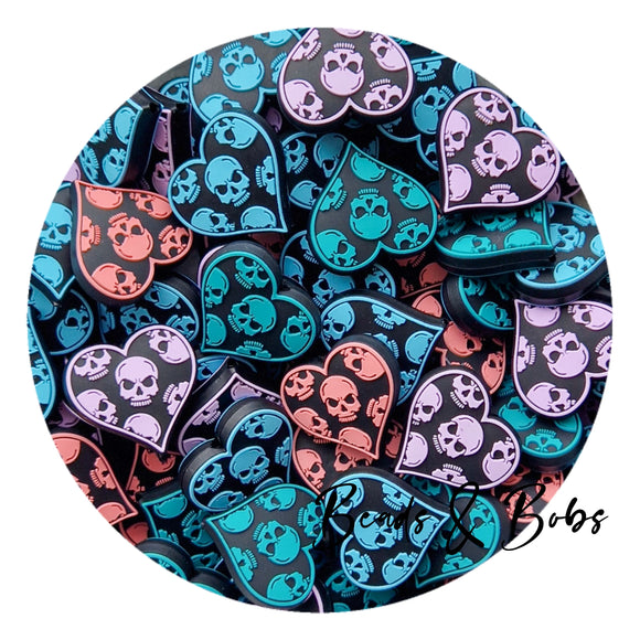 Silicone Skulls Heart Beads - 4 Colours
