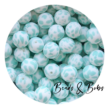 15mm Animal Print Round Silicone Beads - 15 Colours