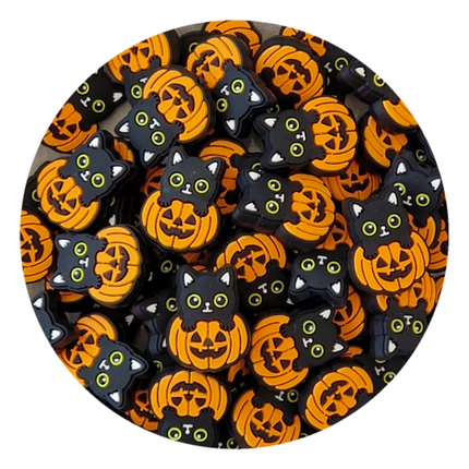 Silicone Halloween Pumpkin Kitty Beads