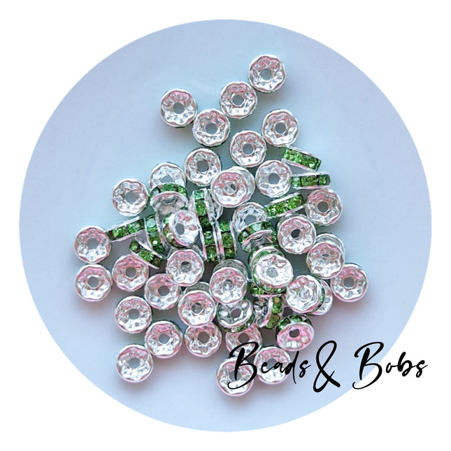 8mm Rhinestone Rondelle Spacer Beads - 2 Colours