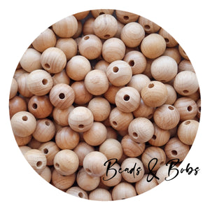 Round Beech Wood Beads - 4 Sizes