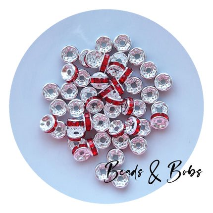 8mm Rhinestone Rondelle Spacer Beads - 2 Colours