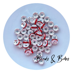 8mm Rhinestone Rondelle Spacer Beads - 2 Colours