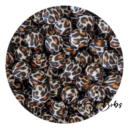 15mm Animal Print Round Silicone Beads - 15 Colours