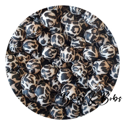 15mm Animal Print Round Silicone Beads - 15 Colours