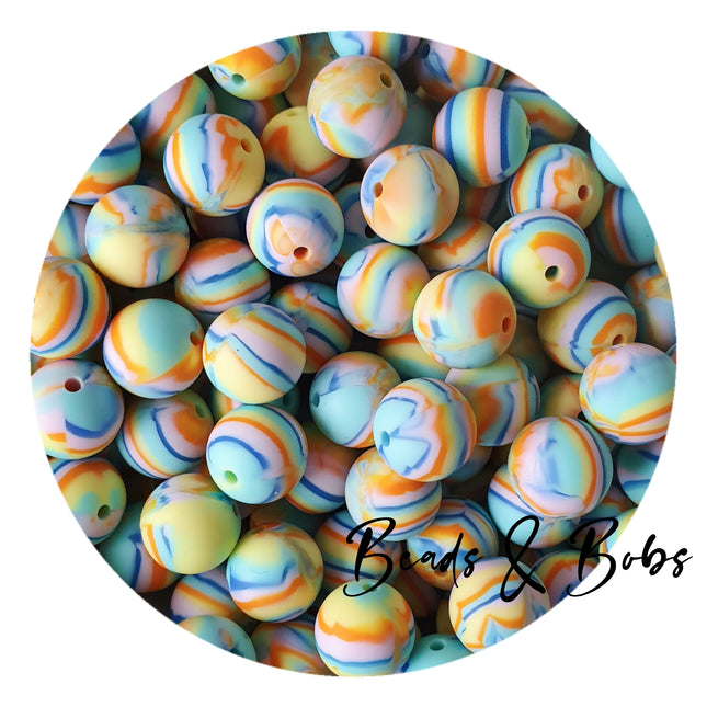 15mm Tie-Dye Round Silicone Beads - 6 Colours
