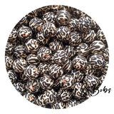 15mm Animal Print Round Silicone Beads - 14 Colours