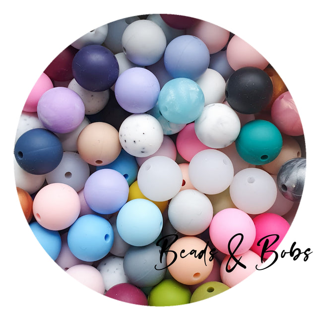 15mm Plain Colour Round Silicone Beads - 100 Colours