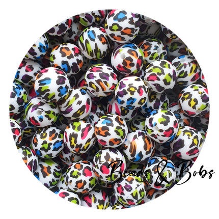 15mm Animal Print Round Silicone Beads - 15 Colours