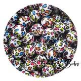 15mm Animal Print Round Silicone Beads - 14 Colours