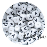 12mm Silicone Alphabet Beads - White