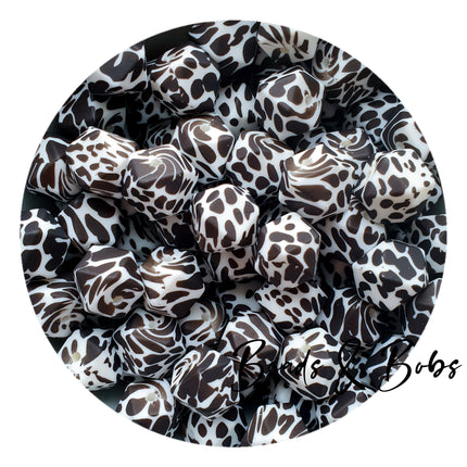 14mm Animal Print Hexagon Silicone Beads - 7 Colours