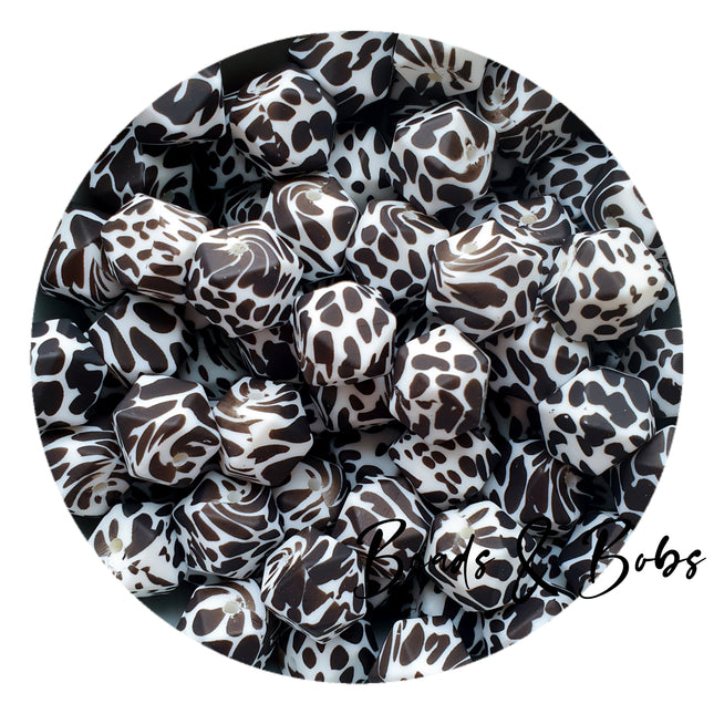 14mm Animal Print Hexagon Silicone Beads - 7 Colours