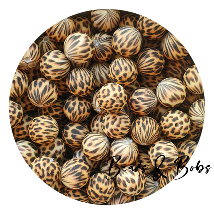 15mm Animal Print Round Silicone Beads - 15 Colours