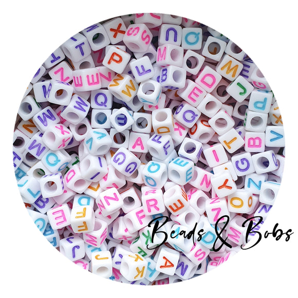 6mm Square Mixed Letters Spacer Beads - Pack of 50