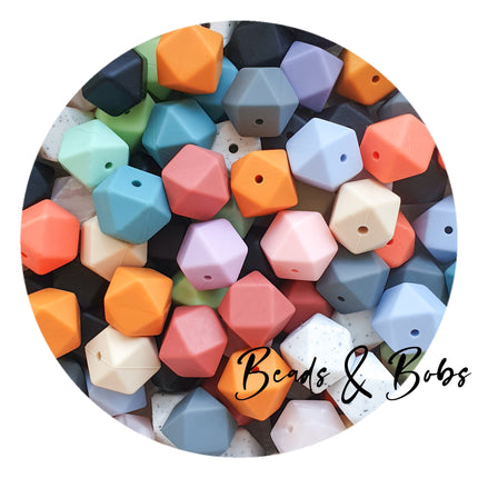 17mm Plain Colour Hexagon Silicone Beads - 13 Colours