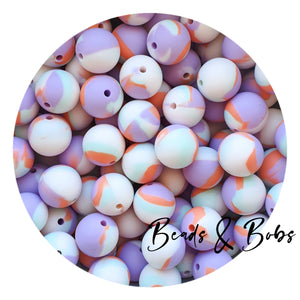 15mm Tie-Dye Round Silicone Beads - 6 Colours