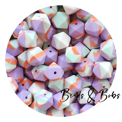 14mm Tie-Dye Hexagon Silicone Beads - 3 Colours