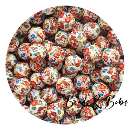 15mm Round Printed Christmas Beads - 11 Colours