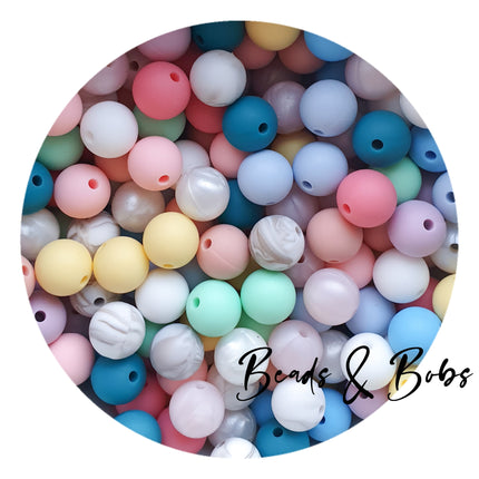 12mm Plain Colour Round Silicone Beads - 57 Colours