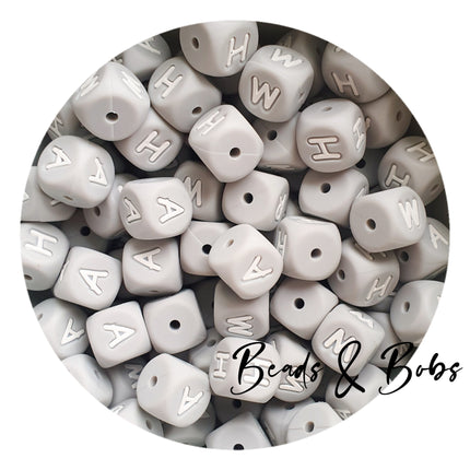 12mm Silicone Alphabet Beads - Grey