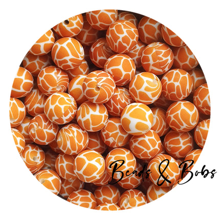 15mm Animal Print Round Silicone Beads - 15 Colours
