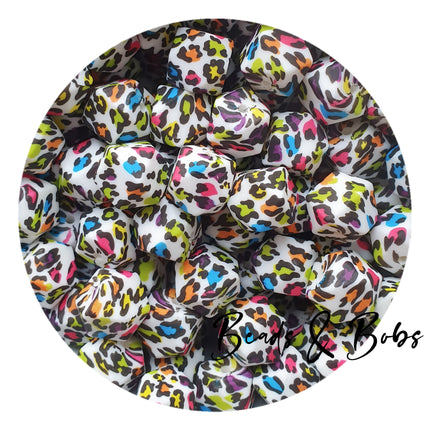 14mm Animal Print Hexagon Silicone Beads - 7 Colours