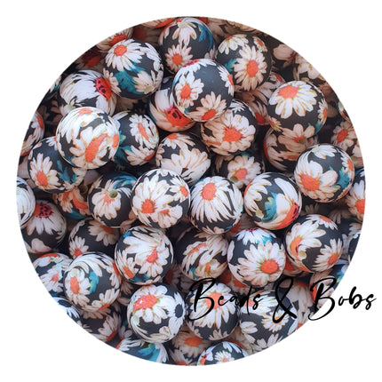 15mm Round Flower Silicone Beads - 14 Colours