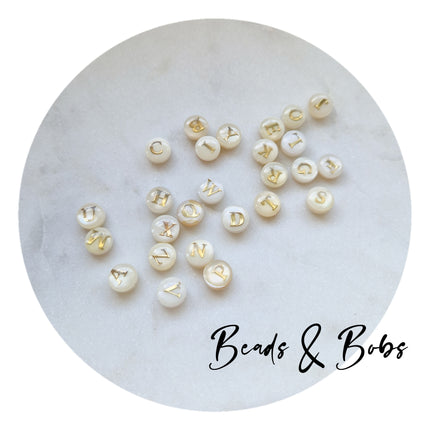 8mm Round Shell Beads With Gold Letter