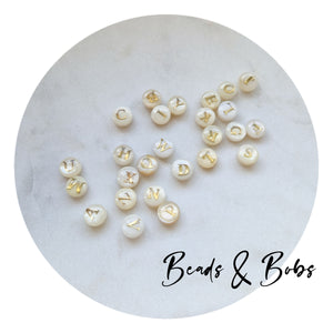 8mm Round Shell Beads With Gold Letter