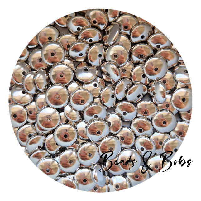 11mm Plastic/Rhodium Lentil Beads