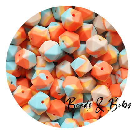 14mm Tie-Dye Hexagon Silicone Beads - 3 Colours