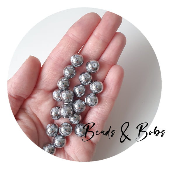 10mm Round Glass Snowflake Beads - 2 Colours