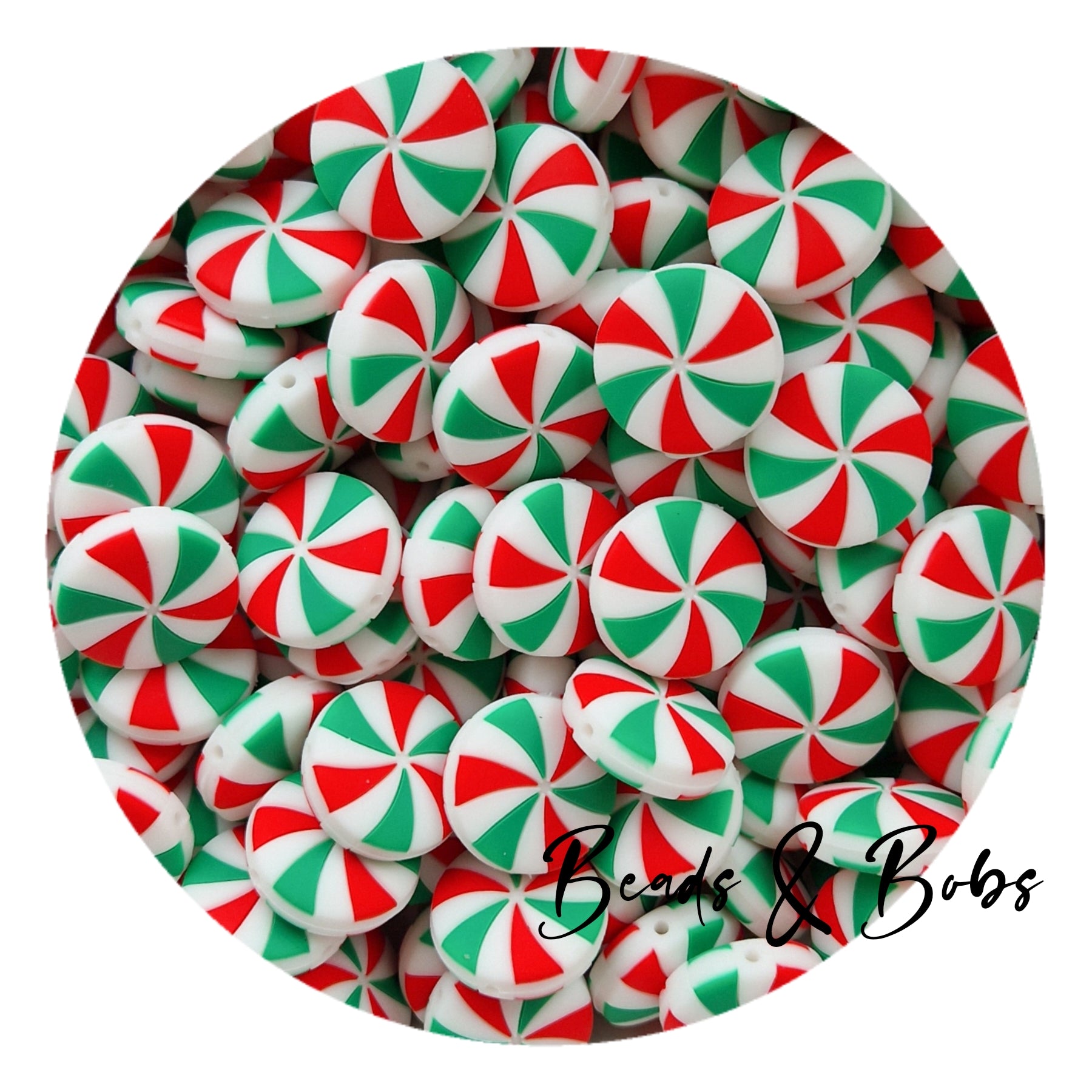 Silicone Christmas Peppermint Candy Beads 2 Colours